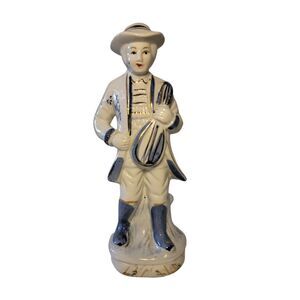Vintage Porcelain Blue and White Victorian Style Colonial Man Figurine.